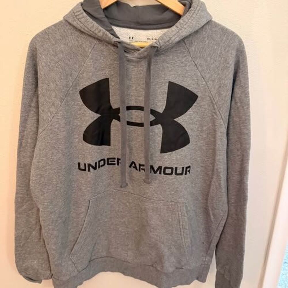 Under Armour Rival Fleece loose fit Big logo UA hoodie heather gray football
